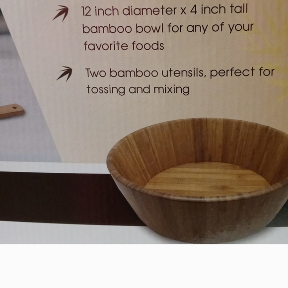 Gourmet Bamboo Salad Bowl Set Serveware 3pc - Picture 2 of 4